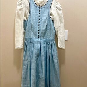 Blue and White Puff Sleeve Scoop Neck Dirndl